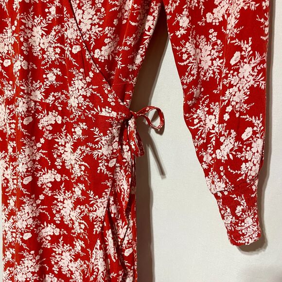 American Eagle Red Floral Wrap Dress Small - Picture 7 of 15